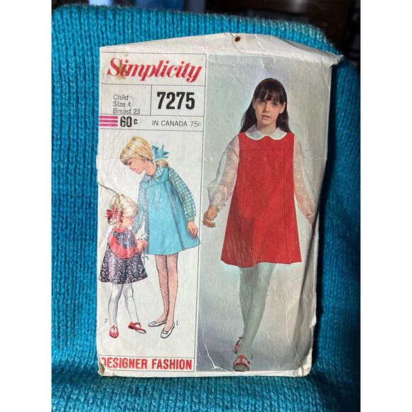 Simplicity 7275 Sewing girls Aline dress blouse 1960s size 4 - Picture 1 of 5